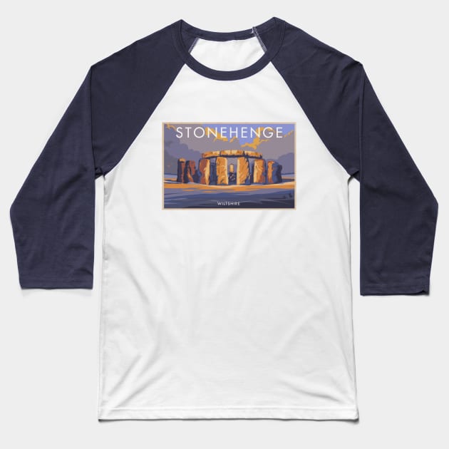 Vintage British Travel Poster: Stonehenge in Wiltshire Baseball T-Shirt by Naves